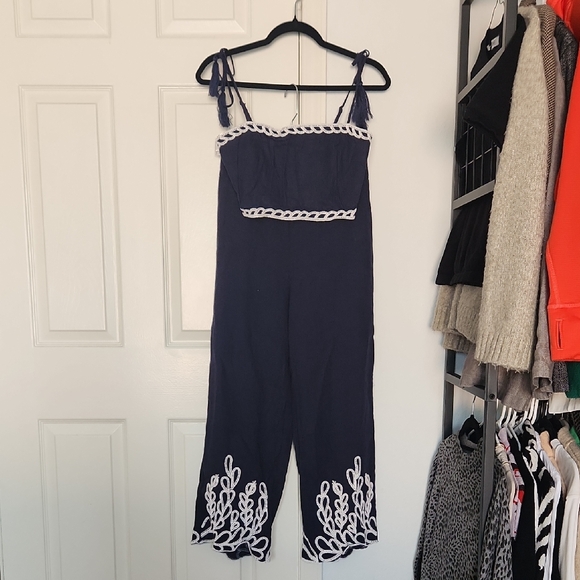 Christian Lacroix Blue Linen Blend Embroidered 2-Piece Set Size Small